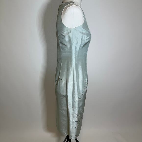 Ann Taylor 100% Silk Mint Green Floral Sleeveless Sheath Dress Womens Size 2 - Picture 4 of 12